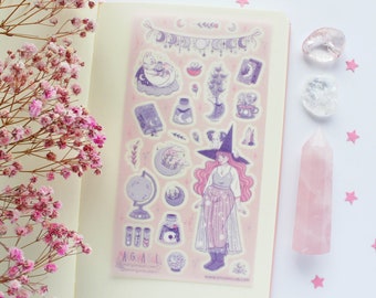 Moon Witch Washi Paper Sticker Sheet | Journal Stickers, Scrapbook Sticker, Planner Stickers, Witchy Sticker Sheet, Witch, Halloween