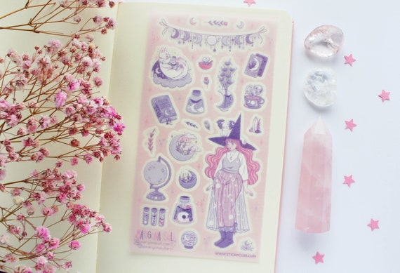 Moon Witch Washi Paper Sticker Sheet | Journal Stickers, Scrapbook Sticker, Planner Stickers, Witchy Sticker Sheet, Witch, Halloween