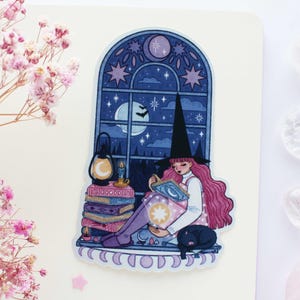 Pegatina de vinilo mate impermeable para ventana de bruja celestial, para diario, planificador, pegatina de bruja, mágica, de brujería, astronómica