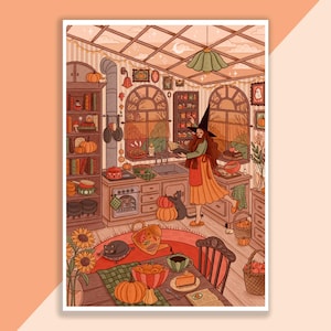 Witchy Herbst Poster | Poster, Wanddekor, Kunstwerk, Hexenposter, Witchy Illustration, Herbst, Magisch, Halloween