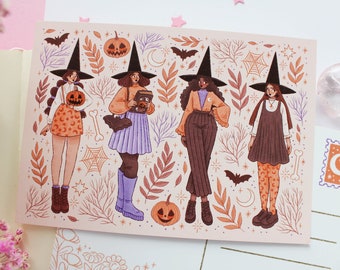 Halloween Witches Postcard A6  | Greeting Card, Scrapbook, Penpal, Stationery, Cozy Postcard, Witchy Postcard, Magical, Witch, Halloween