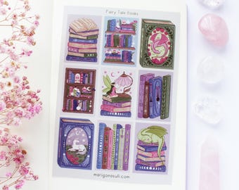 Fairy Tale Books Matt Vinyl Waterproof Sticker Sheet | Journal Stickers, Scrapbook, Planner, Witchy, Magical, Fairy Tale
