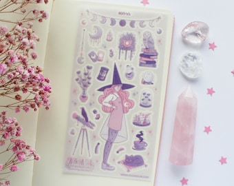 Astronomy Witch Washi Paper Sticker Sheet | Journal Stickers, Scrapbook Sticker, Planner Stickers, Witchy Sticker Sheet, Witch, Halloween