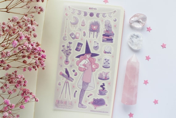 Astronomy Witch Washi Paper Sticker Sheet | Journal Stickers, Scrapbook Sticker, Planner Stickers, Witchy Sticker Sheet, Witch, Halloween