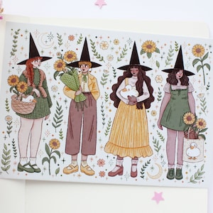 Cottage Witches Postal A6 / Tarjeta de felicitación, Álbum de recortes, Amigo por correspondencia, Postal acogedora, Mágico, Bruja, Dragones, Fantasía, Cottagecore, Verano