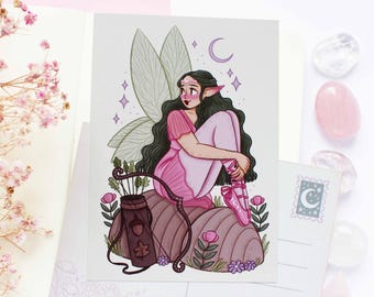 Fairy Fern Postcard A6  | Greeting Card, Scrapbook, Penpal, Cozy Postcard, Magical, Witchy