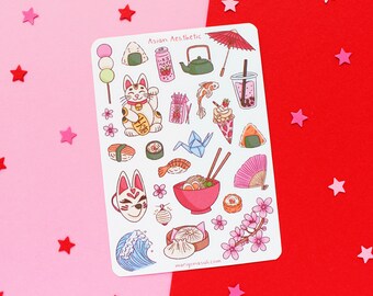 Asian Aesthetic Sticker Sheet | Bullet Journal Stickers, Scrapbook Stickers, Planner Stickers, Japan Stickers, Asian Food Stickers, Japanese