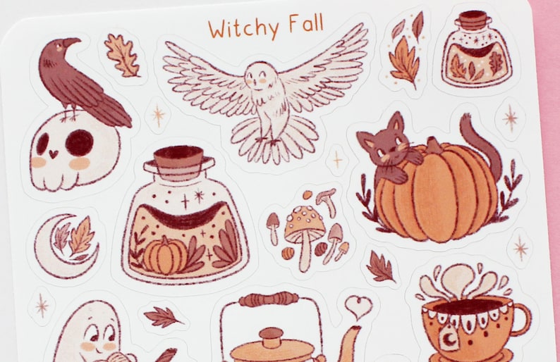 Witchy Fall Sticker Sheet Journal Stickers, Scrapbook Sticker, Planner Stickers, Witch Sticker Sheet, Magical, Autumn, Halloween image 2