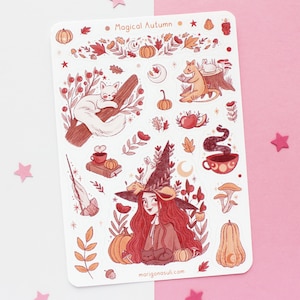 Feuille d'autocollants automne magique | Stickers pour carnet de notes, Sticker scrapbooking, Stickers agenda, Feuille d'autocollants sorcières, Magique, Automne, Automne
