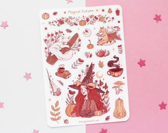 Magical Autumn Sticker Sheet | Journal Stickers, Scrapbook Sticker, Planner Stickers, Witchy Sticker Sheet, Magical, Autumn, Fall