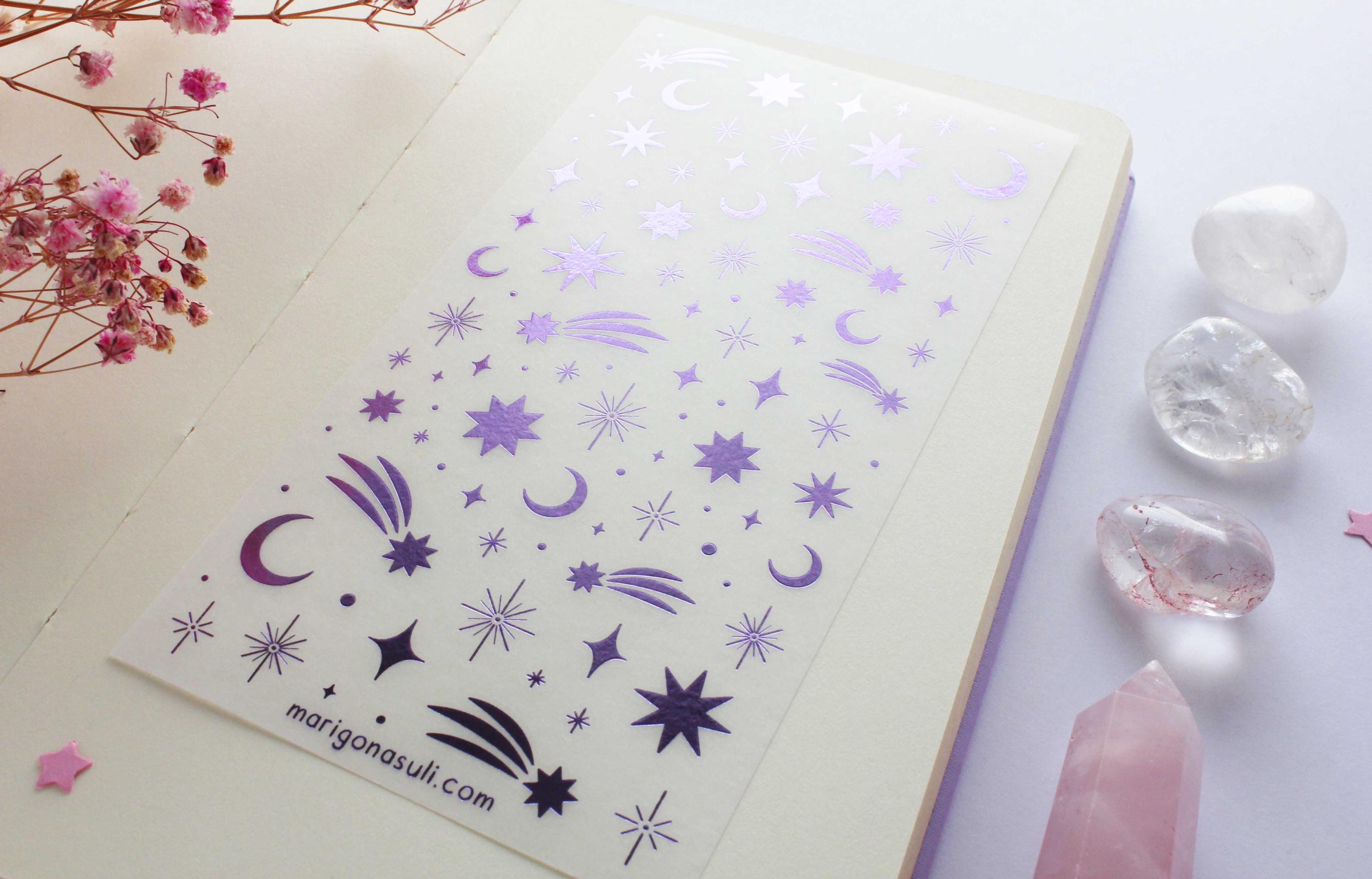 Moon and Stars Purple Foil Washi Paper Sticker Sheet | Journal Stickers ...
