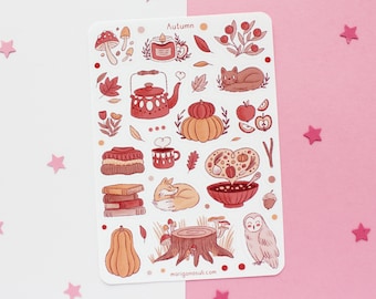 Autumn Sticker Sheet | Journal Stickers, Scrapbook Sticker, Planner Stickers, Witchy Sticker Sheet, Magical, Autumn, Fall