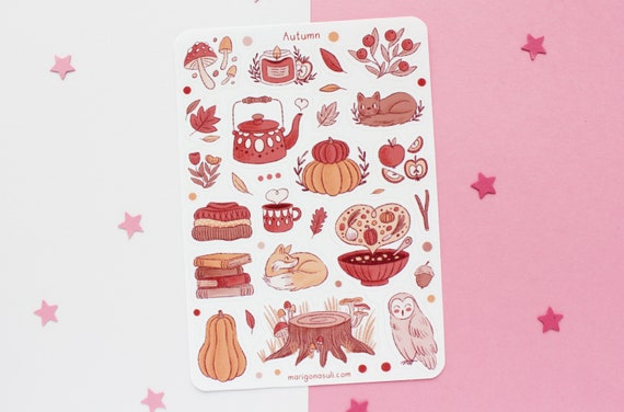 Autumn Sticker Sheet | Journal Stickers, Scrapbook Sticker, Planner Stickers, Witchy Sticker Sheet, Magical, Autumn, Fall