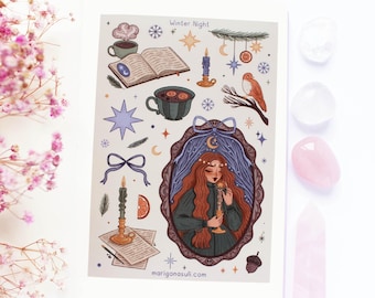 Feuille d'autocollants imperméables en vinyle mat Winter Night | Stickers pour carnet, Scrapbooking, Agenda, Witchy, Magique, Conte de fées, Hiver