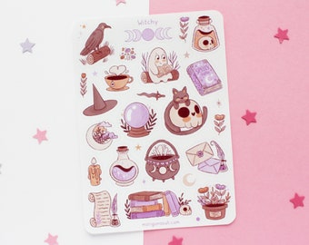 Witchy Sticker Sheet | Bullet Journal Stickers, Scrapbook Sticker, Planner Stickers, Witch Sticker Sheet, Magical, Autumn, Fall, Halloween