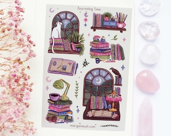 Journaling Time Matt Vinyl Waterproof Sticker Sheet | Journal Stickers, Scrapbook, Planner, Witchy, Magical, Fairy Tale