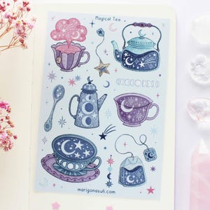 Hoja de pegatinas de vinilo mate impermeable de té mágico / Pegatinas para diario, álbum de recortes, planificador, brujería, magia, celestial, astronomía