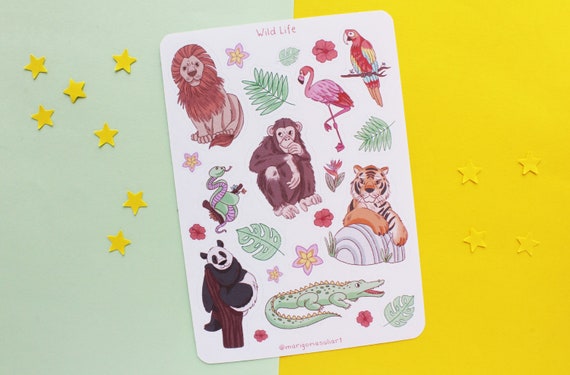 decorative stickers with motifs of exotic animals Sticker sheets scrapbook and bullet journal stickers