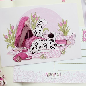 Dalmatiner Postkarte A6 | Grußkarte, Sammelalbum, Penpal, Briefpapier, Frühlings Postkarte, Witchy Postkarte, Magisch, Hunde, Illustration