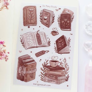So Many Books Brown Matt Vinyl Waterproof Sticker Sheet | Journal Stickers, Scrapbook Sticker, Planner Stickers, Witchy, Magical, Reading