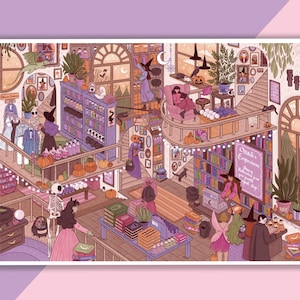 Witch Emporium Print | Poster, Wanddekor, Kunstwerk, Hexenposter, Witchy Illustration, Herbst, Magisch, Bücher, Witchy Shop, Halloween