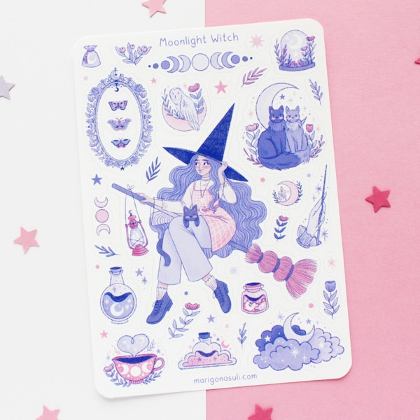 Moonlight Witch Stickerbogen | Journal Sticker, Scrapbook Sticker, Planner Sticker, Hexen Sticker Bogen, Magisch, Herbst