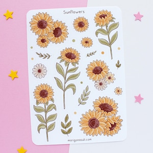 Hoja de pegatinas de girasoles / Pegatinas para diario, Pegatinas para álbumes de recortes, Pegatinas para planificador, Hoja de pegatinas de brujas, Mágico, Bruja, Flores