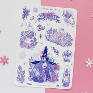 Winter Witch Sticker Sheet | Journal Stickers, Scrapbook Sticker, Planner Stickers, Winter Sticker Sheet, Magical, Christmas