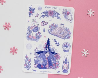 Winter Witch Sticker Sheet | Journal Stickers, Scrapbook Sticker, Planner Stickers, Winter Sticker Sheet, Magical, Christmas