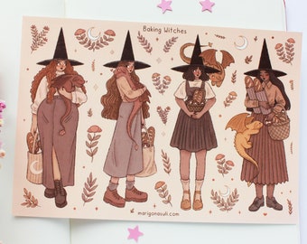 Baking Witches And Dragons Matt Vinyl Sticker Sheet | Journal Stickers, Scrapbook Sticker, Planner Stickers, Fall, Bakery, Food, Baked Goods