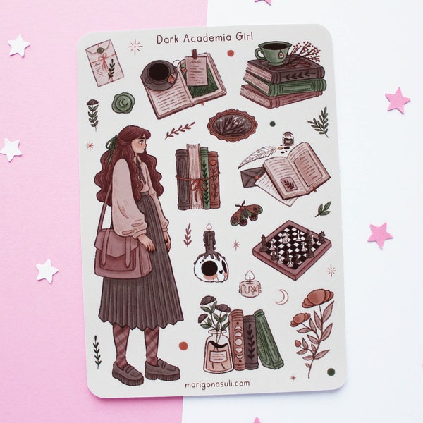 Dark Academia Girl Sticker Sheet | Journal Stickers, Scrapbook Sticker, Planner Stickers, Magical, Winter, Witchy, Spooky, Autumn, Fall