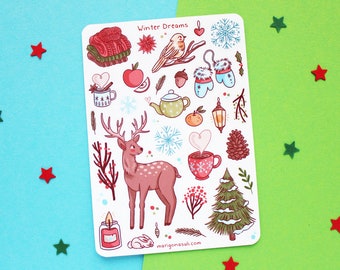 Winter Dreams Sticker Sheet | Bullet Journal Stickers, Scrapbook Stickers, Planner Stickers, Christmas Stickers, Winter Stickers, Deer