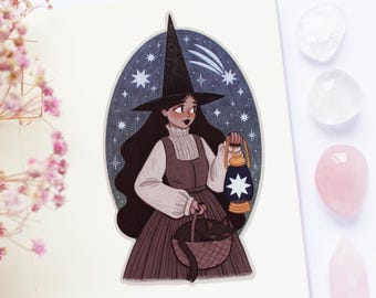 Witch And Lantern Waterproof Matt Vinyl Sticker | Journal Sticker, Planner, Witchy Sticker, Magical, Witchy, Fairy Tale, Winter