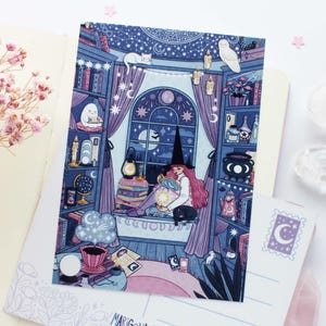Himmlische Hexenzimmer Postkarte A6 | Grußkarte, Scrapbook, Penpal, gemütliche Postkarte, magisch, magisch, himmlisch, Astronomie
