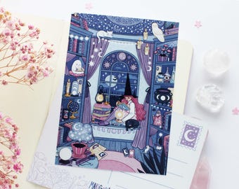 postale A6 pour chambre de sorcière céleste | Carte de voeux, scrapbooking, correspondant, carte postale confortable, magique, sorcière, céleste, astronomie