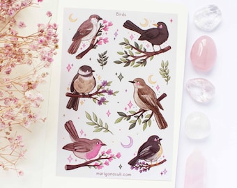 Birds Matt Vinyl Waterproof Sticker Sheet | Journal Stickers, Scrapbook, Planner, Witchy, Magical, Fairy Tale, Celestial
