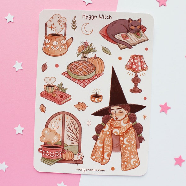 Hygge Witch Sticker Sheet | Journal Stickers, Scrapbook Sticker, Planner Stickers, Magical, Witchy, Spooky, Halloween, Autumn, Fall