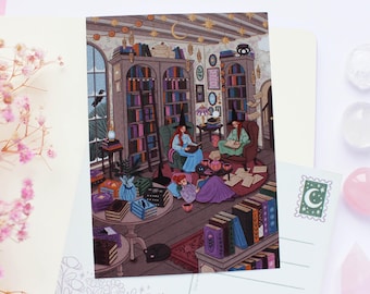 Postal de Librería Mágica A6 / Tarjeta de felicitación, Álbum de recortes, Amigo por correspondencia, Postal acogedora, Mágica, Brujería, Otoño, Halloween, Invierno