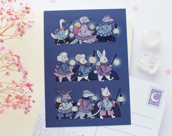 Ansichtkaart Lantaarnstoet A6 | Wenskaart, plakboek, penvriend, gezellige ansichtkaart, magisch, heks, hemels, astronomie