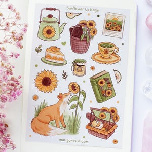 Sunflower Cottage Matt Vinyl Waterproof Sticker Sheet | Journal Stickers, Scrapbook, Planner, Witchy, Magical, Sunflowers, Summer
