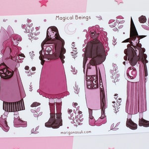 Feuille d'autocollants êtres magiques | Stickers pour carnet de voyage, Sticker scrapbooking, Stickers agenda, Feuille d'autocollants pour Halloween, Magique, Sorcière, Effrayant