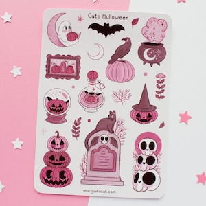 Linda hoja de pegatinas de Halloween / pegatinas de diario, pegatinas de álbum de recortes, pegatinas de planificador, mágico, brujo, espeluznante, Halloween, otoño, caída