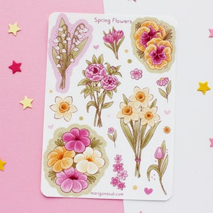 Frühlings Blumen Sticker Bogen | Frühling Aufkleber, Scrapbook Sticker, Planer Sticker, Aufkleberbogen, Frühling, Botanical, Plants, Flora