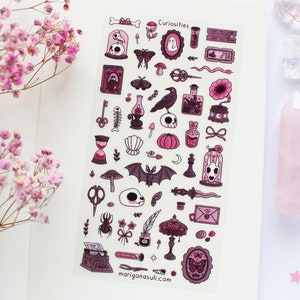 Stickervel Curiosa | Dagboekstickers, plakboeksticker, plannerstickers, stickervel Witchy, heks, spookachtig, Halloween