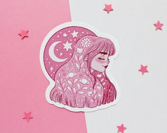 Pink Witch Sticker | Journal Sticker, Planner Sticker, Scrapbook Sticker, Witchy Sticker, Magical