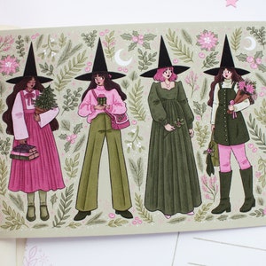 Cartolina delle streghe delle feste A6 / Biglietto di auguri, album di ritagli, amica di penna, cartolina accogliente, cartolina stregata, magica, strega, regalo