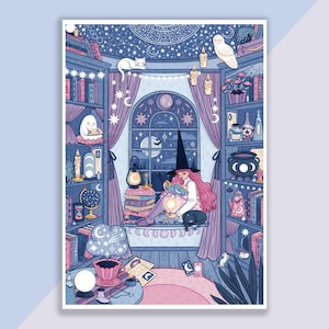 Impresión/Póster de la Habitación de la Bruja Celestial, Decoración de Pared, Obra de Arte, Póster de Bruja, Ilustración de Bruja, Mágico, Astronomía