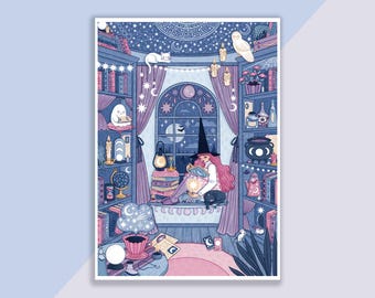 Celestial Witch Room Print | Poster, Wall Decor, Artwork, Witch Poster, Witchy Illustration, Magical, Astronomy