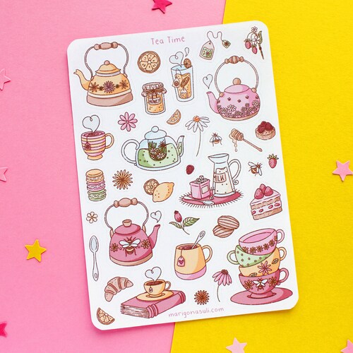 Tea Time Sticker Sheet | Bullet Journal Stickers, Scrapbook Stickers, Planner Stickers, Summer, Spring Stickers, Bookish, Fall, Autumn
