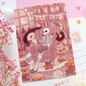 Skully la carte postale A6 de squelette aimant les livres | Carte de voeux, Scrapbooking, Correspondant, Papeterie, Carte postale d'automne, Carte postale de sorcière, Magique